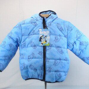 BLUEY Reversible 2 in 1 Puffer/Fleece Full Zip Hooded and Pockets Unisex Size 3T
